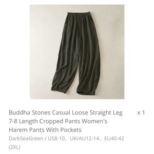 Buddha Stones Casual Loose Straight Leg  Cropped  Harem Pants With Pockets
